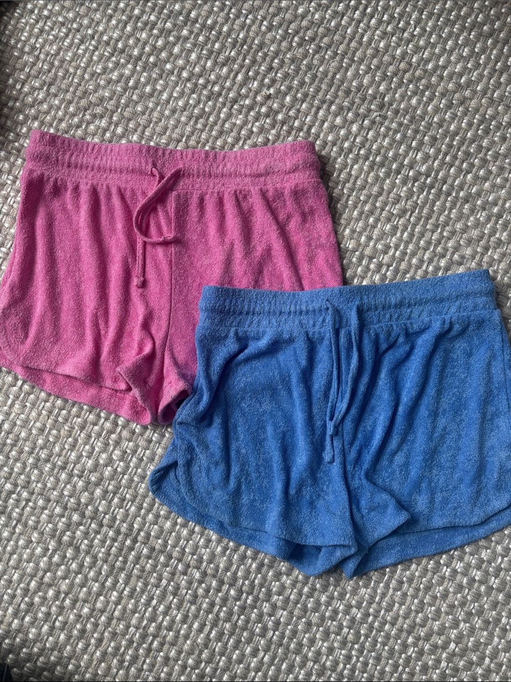 Kids Terry Drawstring Shorts in Pink and Blue